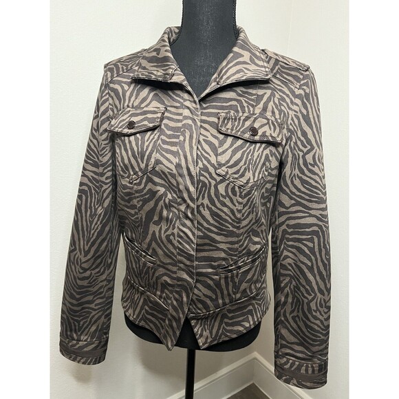 White House Black Market Women's Chocolate Brown Zebra Print Jacket Size 10 - Picture 2 of 16